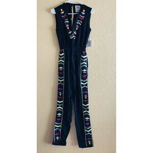 Tasi Malibu ASHLEY Embroidered Plunging Jumpsuit  Size Small Black $99 NGA